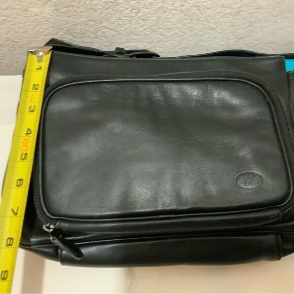 Black SAS Leather Shoulder Bag Made in the USA Multi Pocket - Picture 10 of 12